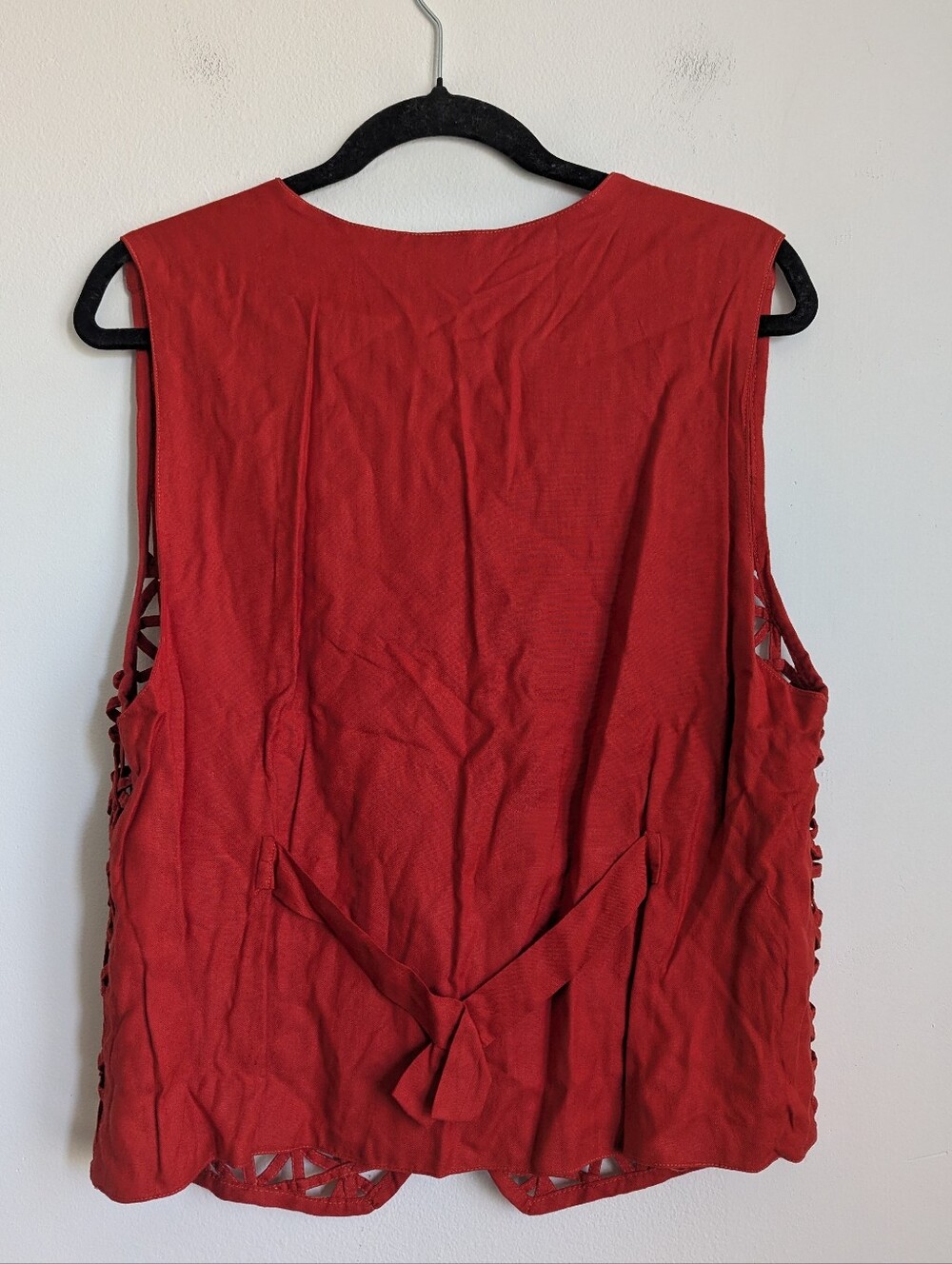 Vintage Indie Latticed Lazer Cut Lace Vest In Scarlet Orange Size M Boho - Picture 2 of 5